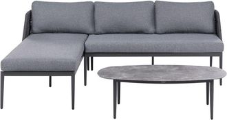 Beliani 3 Seater Lounge Set Grey Right Hand Fabric Aluminium Frame Corner Sofa and Coffee Table Stylish Garden Furniture Patio LEFFE