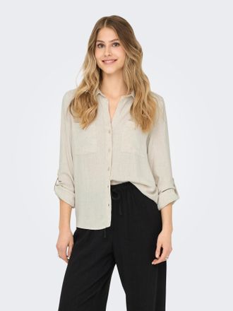 Only Langarmbluse ONLY ONLYASMIN-SIESTA LS LINEN BL SHIRT PNT, Damen, Gr. XS, gelb (moonbeam), Web, Obermaterial: 80% Viskose, 20% Leinen, unifarben, overs