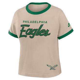 Nike Philadelphia Eagles Rewind Ringer Mod Nike Womens NFL Cropped T-Shirt in Brown | 04N90HBTQ86-X5Q