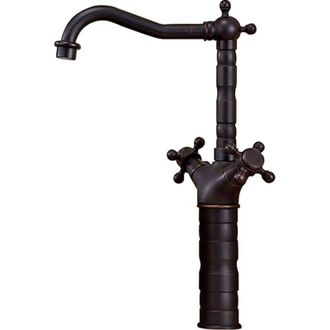 Abysse Grifo De Cocina De Doble Manija En Forma De Cruz, De Lat&oacute;n, Para Montaje En Encimera, De Un Solo Orificio, Para Agua Fr&iacute;a Y Caliente (negro, Alto)