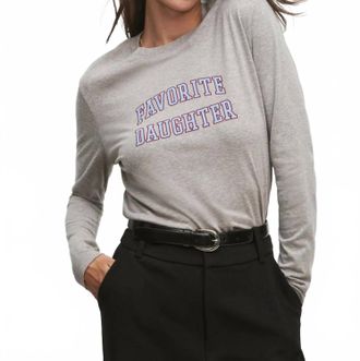 Favorite Daughter Cropped Collegiate Long Sleeve Tee In Heather Grey/light Blue
