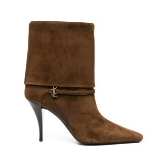 Saint Laurent Heeled Boots, female, Brown, Size: 10 US Folded Suede Stiletto Boots