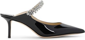 Jimmy Choo London Heeled Mules, female, Black, Size: 8 1/2 US Black Patent Leather Crystal Slippers