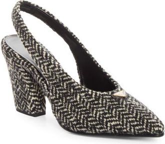 Prada Herringbone Slingback Pump in Bianco/nero at Nordstrom, Size 37.5