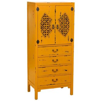 Wanderlust Deco Armario de madera con 4 cajones y 2 puertas amarillo 60x40x140h cm