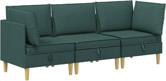 vidaXL Juego De Sof&aacute; Modular Con Almacenamiento 3 Uds. Verde Oscuro Vidaxl