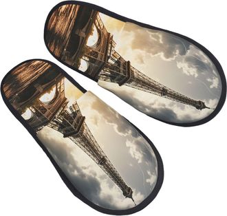 Generic House Slippers Eiffel Tower Cozy Slippers Reusable Cotton Slipper For Guest Room Travel Women L