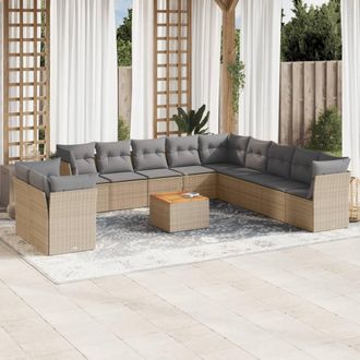 vidaXL Juego De Sof&aacute;s Jard&iacute;n Con Cojines Beige Mezcla 12 Pzas Rat&aacute;n Pe Vidaxl