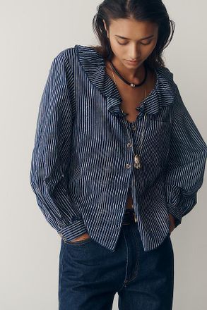 Pilcro Remy Shrunken Ruffle Collar Buttondown Shirt
