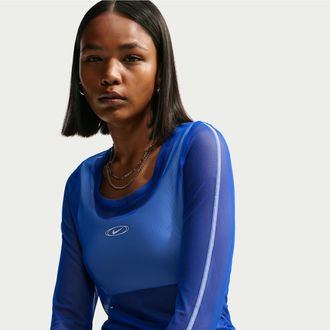 Nike Womens Nike Sportswear Slim Long-Sleeve Sheer Top in Blue | IM8405-417
