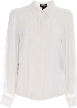 DKNY Witte Plastron Shirt met Zwarte Achterkant - Dames - Overhemden - Wit - M - Polyester - Overhemden