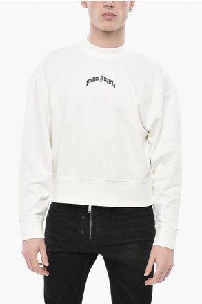 Palm Angels Brushed Cotton Crewneck Sweatshirt CURVED LOGO with Print size Xxs