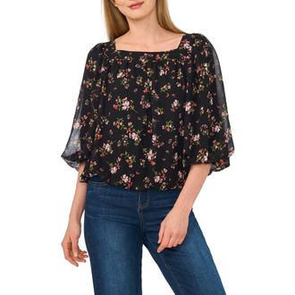 CeCe by Cynthia Steffe Square Neck Bubble Top in Black at Nordstrom Rack, Size X-Large