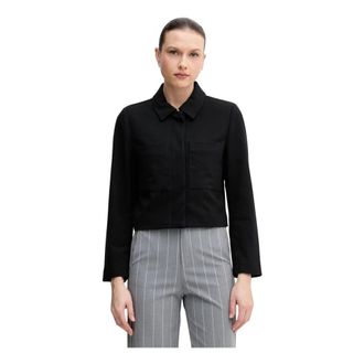 Benetton Jassen, Dames, Zwart, XL, Wol, Cropped Collared Jacket