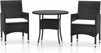 vidaXL Juego De Comedor Para Jard&iacute;n 3 Piezas Rat&aacute;n Sint&eacute;tico Negro Vidaxl