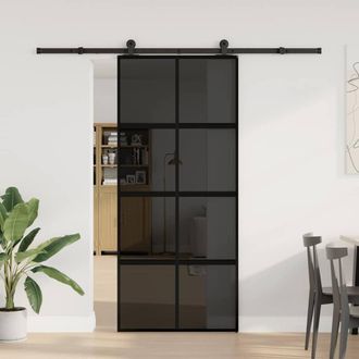 Berkfield Home Sliding Door with Hardware Set 90x205 cm Tempered Glass & Aluminium in Black