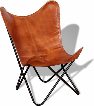 vidaXL Vidaxl - Silla Butterfly De Cuero Aut&eacute;ntico Marr&oacute;n