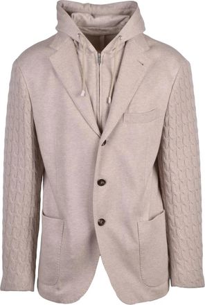 Eleventy Knit Cashmere Blend Blazer With Detachable Lapel And Textured Sleeves