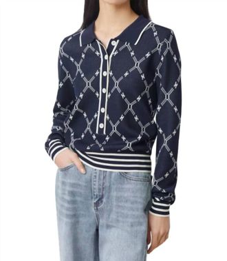 Suncoo Palmaros Two-Tone Fancy Polo Sweater In Night Blue