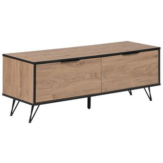 Beliani Beliani - Mueble Tv Madera Clara Negro 120 X 40 Cm Tablero De Part&iacute;culas 2 Estantes Halston