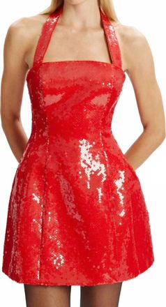 Bardot Nevelle Sequin Halter Dress In Red