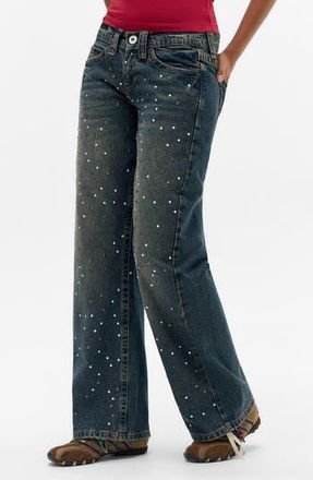 BDG Kayla Studded Low Rise Wide Leg Jeans in Tinted Blue at Nordstrom Rack, Size 25 X 32