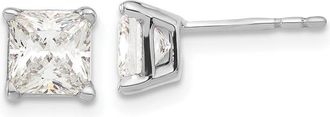 Diamond2Deal Sterling Silver Rhodium-plated Princess-cut Diamond Stud Earrings