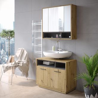 Vicco Mueble Bajo Lavabo Beatrice, Roble Artesanal/antracita, 80 X 64 Cm