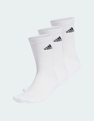 adidas Mens Adidas Cushion Crew Socks White 3 Pack - White/White - Size: 6.5/7/8/7.5