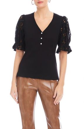 Fifteen Twenty Tanya Lace Sleeve Top in Black at Nordstrom, Size Small