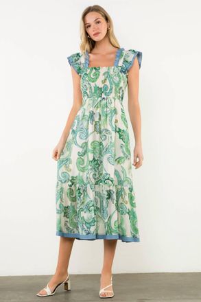 THML Clothing Parker Paisley Midi Dress In Green