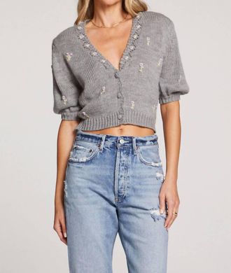 Saltwater Luxe Short Sleeve Embroidered Sweater In Grey