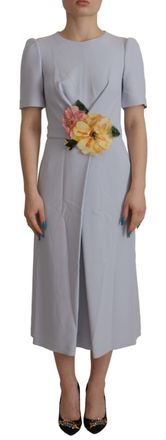 Dolce & Gabbana Blue Floral Applique Midi Viscose Womens Dress - Size X-Small