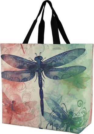 Generic Modern Dragonfly Handbag Waterproof Carry Bag Reusable Grocery Bags For Casual Beach Daily Use