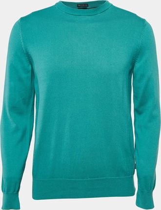 HUGO BOSS Boss By Hugo Boss Blue Cotton Knit Crew Neck Sweater