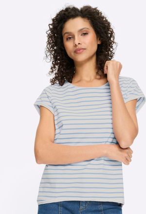 Heine T-Shirt HEINE Ringelshirt, Damen, Gr. 34, wei&szlig;, eisblau, geringelt, 100% Baumwolle, gemustert, gestreift, mehrfarbig, Rundhals, Shirts T-Shirt