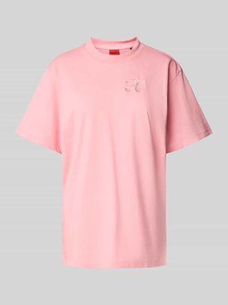 HUGO BOSS Relaxed Fit T-Shirt mit Label-Stitching und Rundhalsausschnitt in Rosa, Gr&ouml;&szlig;e XS