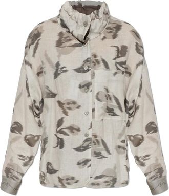 Emporio Armani Linnen Blouse met Zak - Dames - Overhemden - Grijs - M - Linnen - Overhemden