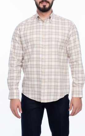 Vella Pais Check Cotton Slim Fit Button Down Shirt in Beige at Nordstrom Rack, Size Xxx-Large