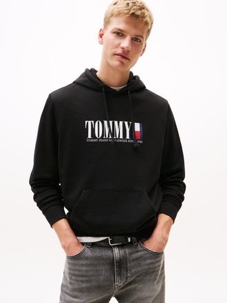 Tommy Jeans Hoodie TOMMY JEANS TJM REG RWB DNA GRAPHIC HOODIE, Herren, Gr. XXL, schwarz, Sweatware, Obermaterial: 100% Baumwolle, regular fit, Rippb&uuml;ndchen, Sweat