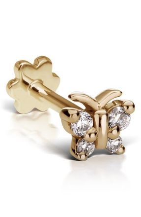 Maria Tash Diamond Butterfly Threaded Stud Earring in 18K Yellow Gold/Diamond at Nordstrom, Size 4 Mm