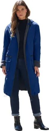 Roaman's Plus Size Knee Length Hooded Nylon Jacket in Evening Blue at Nordstrom, Size 32