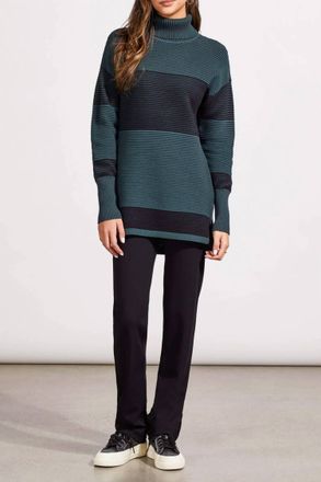 Tribal Two Tone Ottoman Turtleneck Sweater In Alpine Green