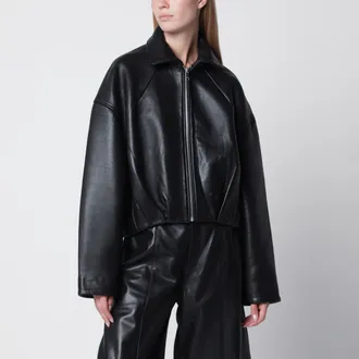 Rotate Giacca cropped nera in pelle