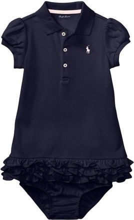 Ralph Lauren Cupcake Ruffle Hem Polo Dress & Bloomers in Refined Navy at Nordstrom, Size 12M