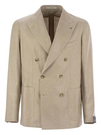 Tagliatore double-breasted patch-pockets silk suit jacket - Neutrals