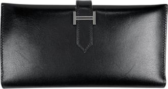 Herm&egrave;s Black Box Calf Leather Long Wallet (Bi-Fold) (Pre-Owned)