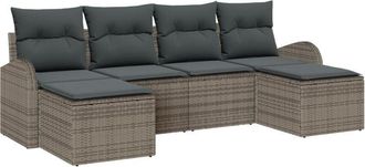 vidaXL Garden Sofa Set with Cushion 6 pcs Grey Poly rattan Vidaxl