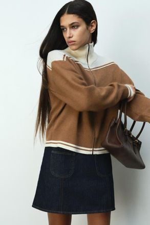 H&M Cardigan With Zipper in Dark Beige/color Block at Nordstrom, Size X-Small
