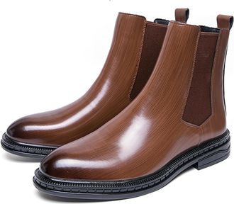 Generic Mens Slip-on Chelsea Boots Casual Dress Ankle Bootie (Brown,5.5)